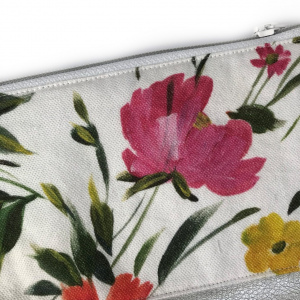 Kosmetiktasche Blumen/Silber